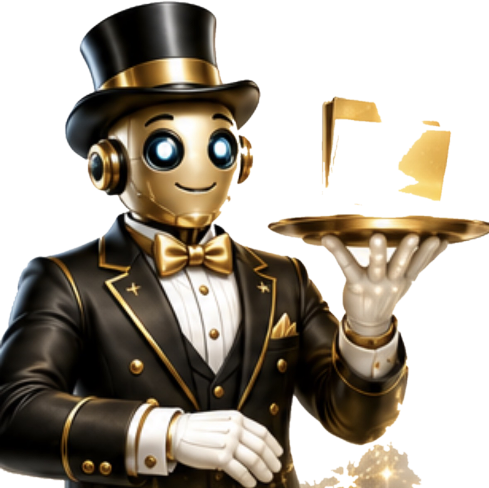 The RoButler presenting a glowing gold folder